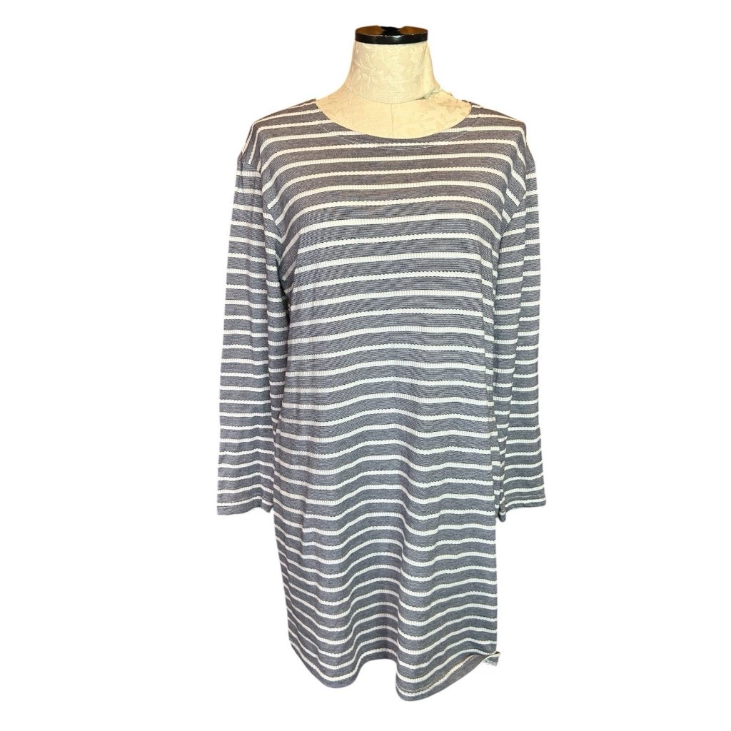 Sail Sable Sts Dress Navy & White Striped Shift Beach Crewneck Longsleeve L Knit